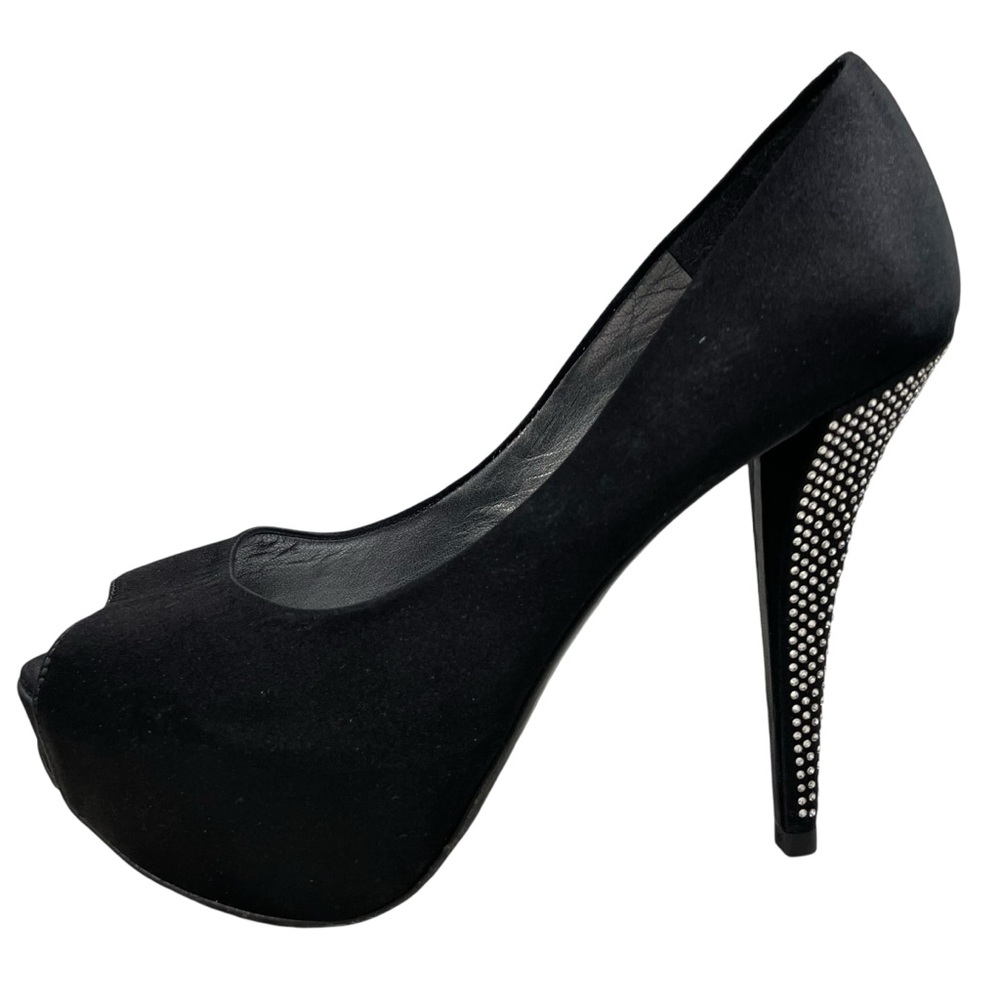 Stuart Weitzman Crystal stiletto peep toe satin platform pumps. Sz7M